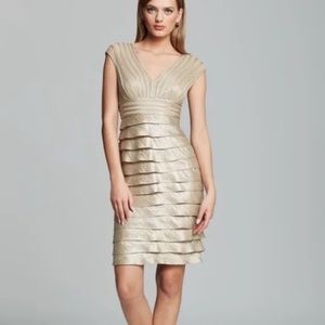 Adrianna Papell Dress Champagne Gold Tiered Ruffle Evening Wedding Party Plus 14